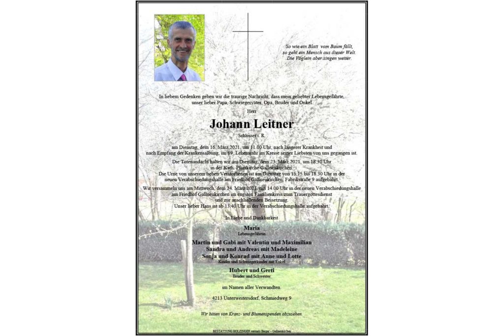 Nachruf Johann Leitner